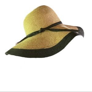 Floppy Beach Hat with Black Trim and Ribbon Tie